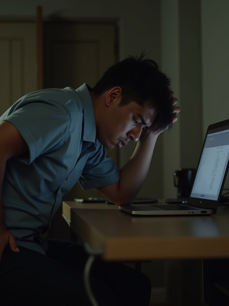 Person hunched at a desk with back pain
